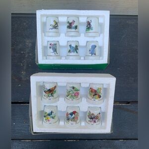 Set of 12 Porcelain Thimbles w/ Bird Images on front Robin Cardinal Hummingbird